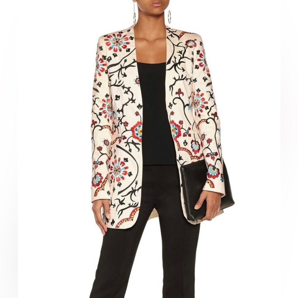 Alice + Olivia Cream Blazer with Intricate Floral Design and Tailored Look